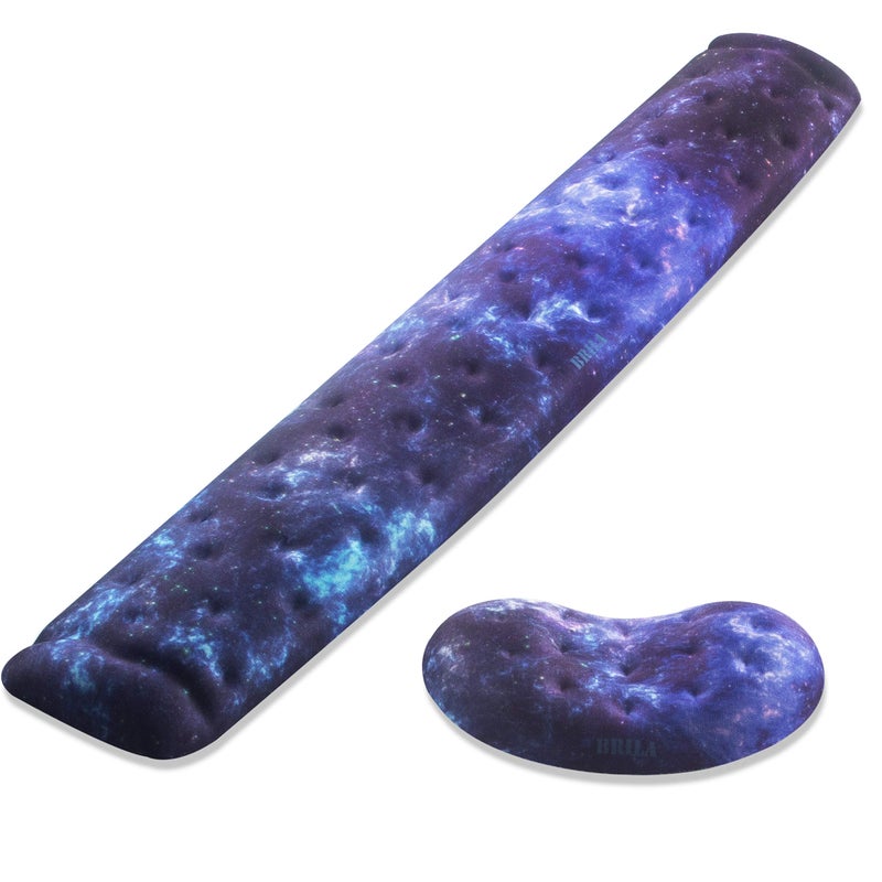 BRILA Memory Foam Mouse & Keyboard Wrist Rest Support Pad Cushion Set for Computer, Laptop, Office Work, PC Gaming - Massage Holes Design - Easy Typing Wrist Pain Relief (Nebula) - Image 1